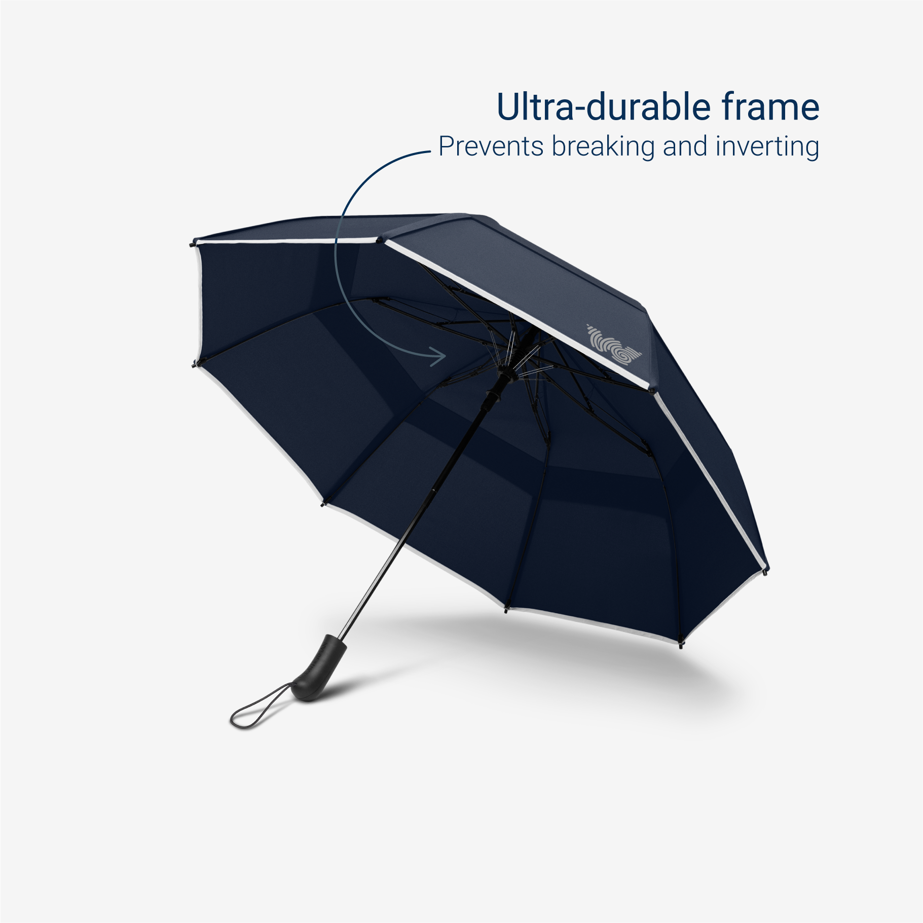 Weatherman Collapsible Umbrella in navy blue with ultra-durable frame feature.