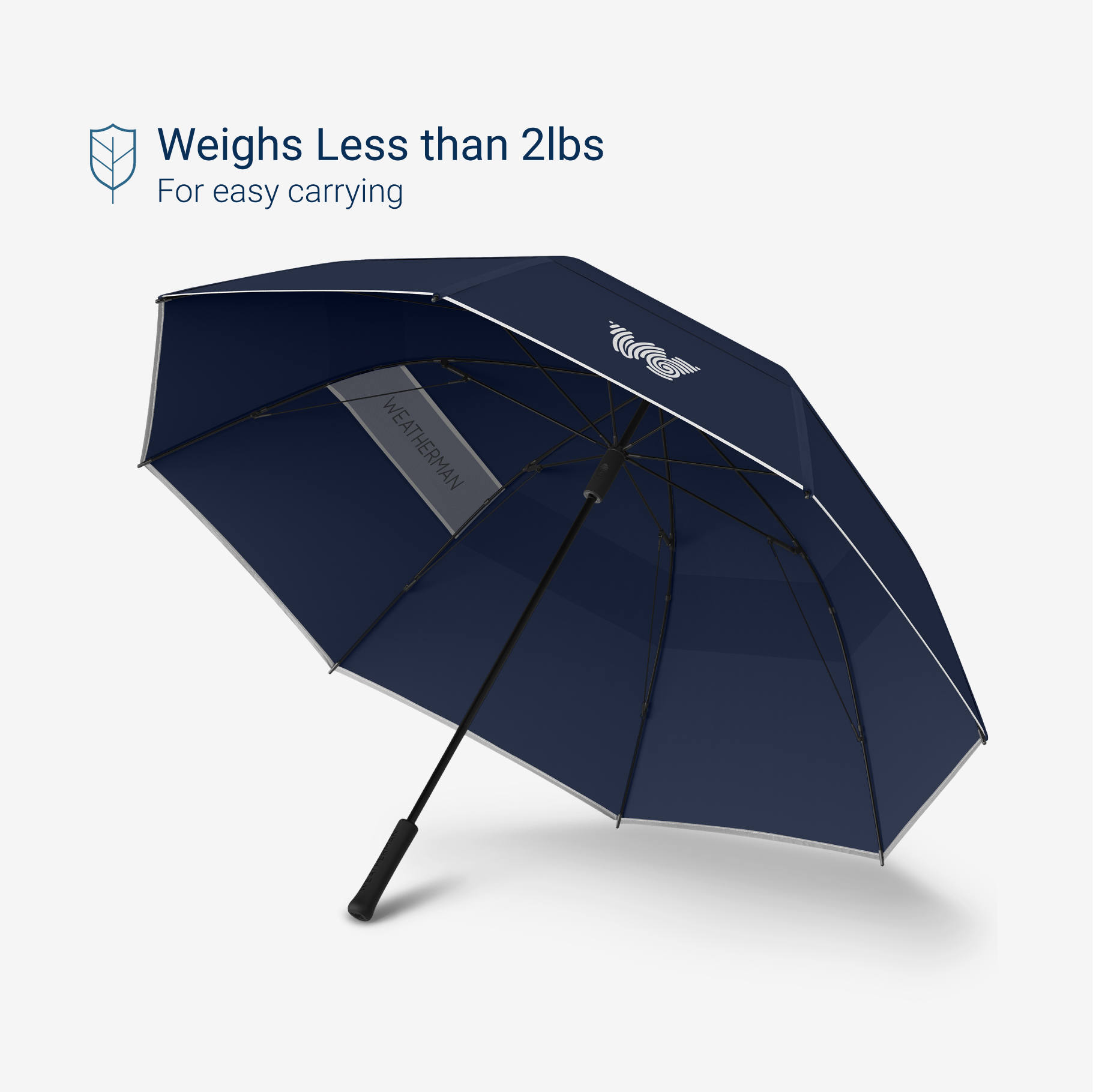 Weatherman Golf Lite Umbrella in navy blue with weighs less than 2lb feature.